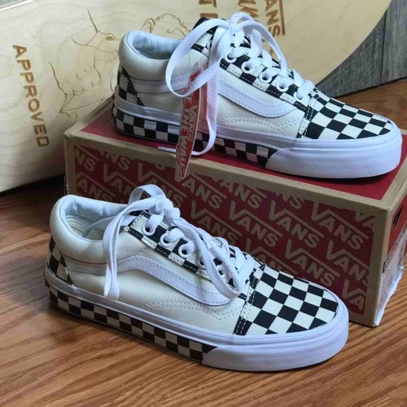 VANS OLD Skool Checker Sidewall White Black Kid’s - Picture 6 of 8